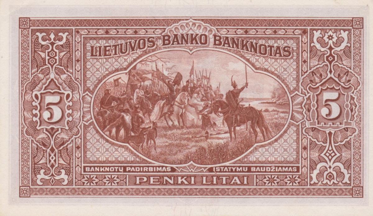 Back of Lithuania p26a: 5 Litai from 1929