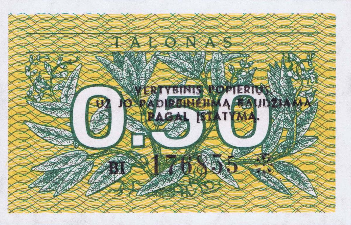 Front of Lithuania p31b: 0.5 Talonas from 1991