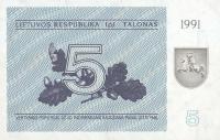 p34b from Lithuania: 5 Talonas from 1991