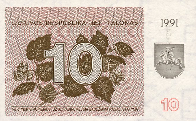 Front of Lithuania p35b: 10 Talonas from 1991