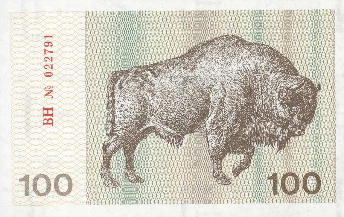 Back of Lithuania p38a: 100 Talonas from 1991