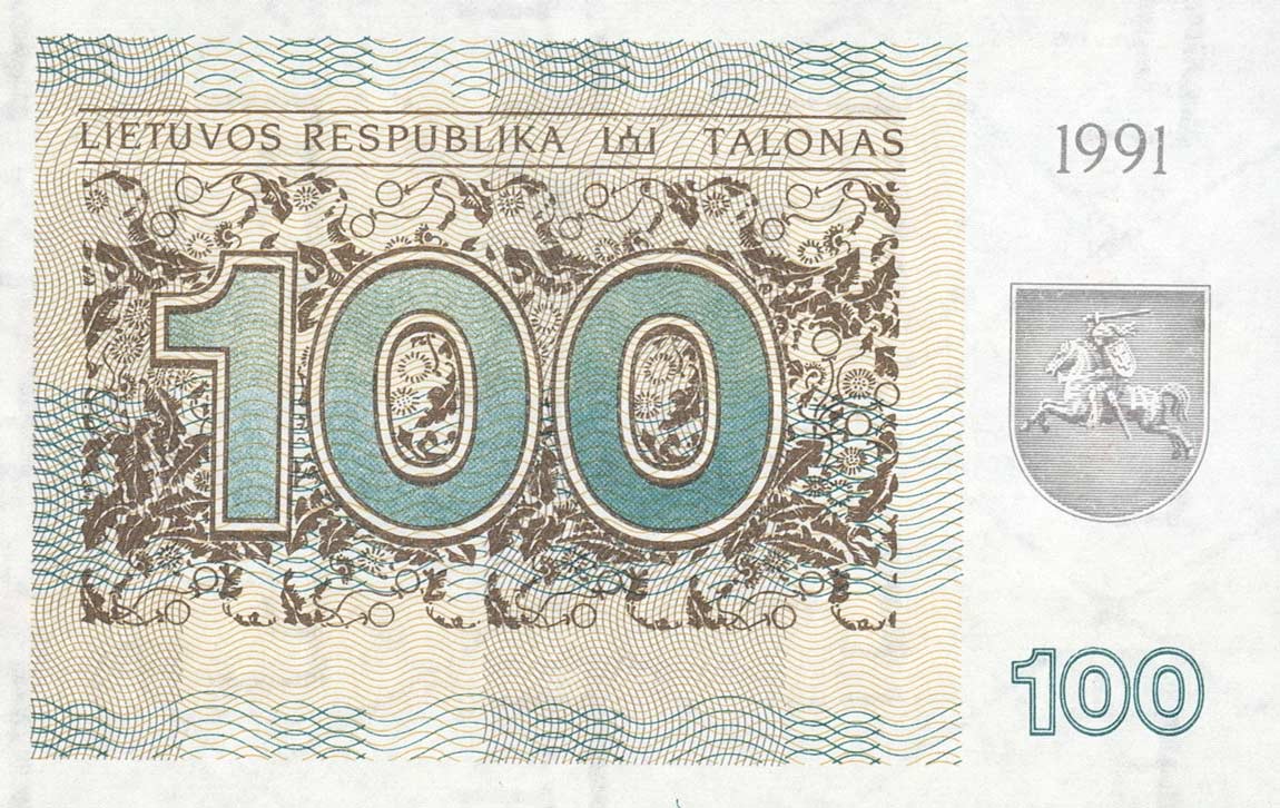 Front of Lithuania p38a: 100 Talonas from 1991
