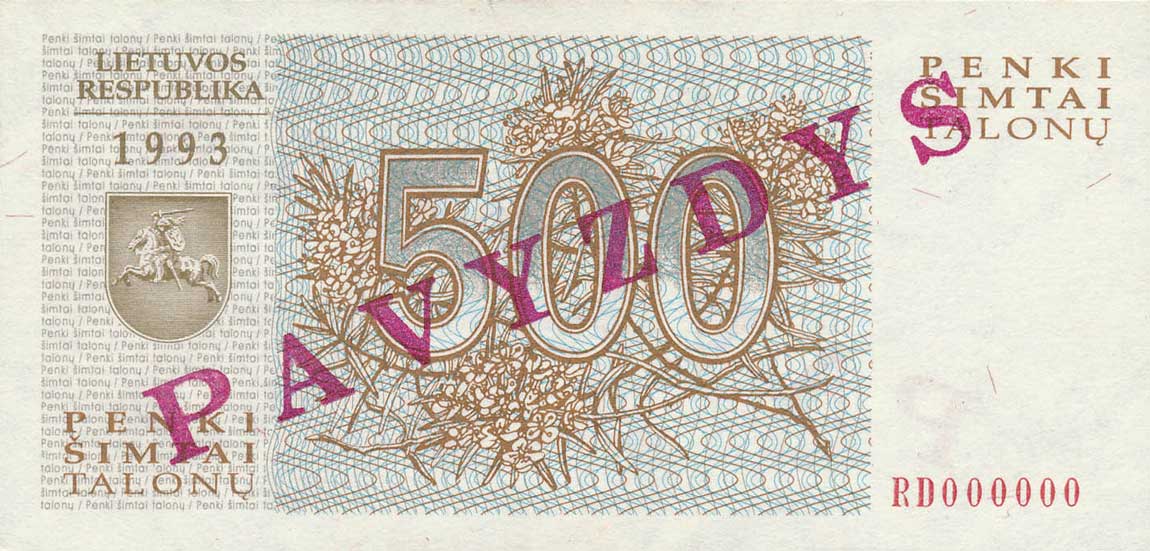 Back of Lithuania p46s: 500 Talonas from 1993