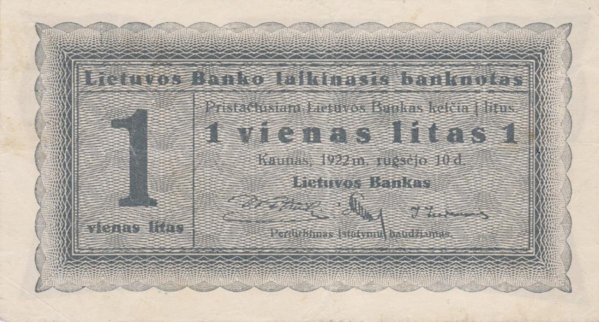 Front of Lithuania p5a: 1 Litas from 1922