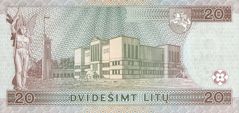 Back of Lithuania p60: 20 Litai from 1997
