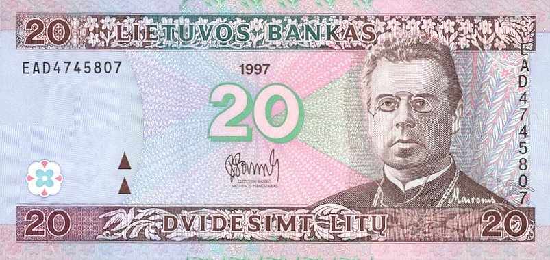 Front of Lithuania p60: 20 Litai from 1997
