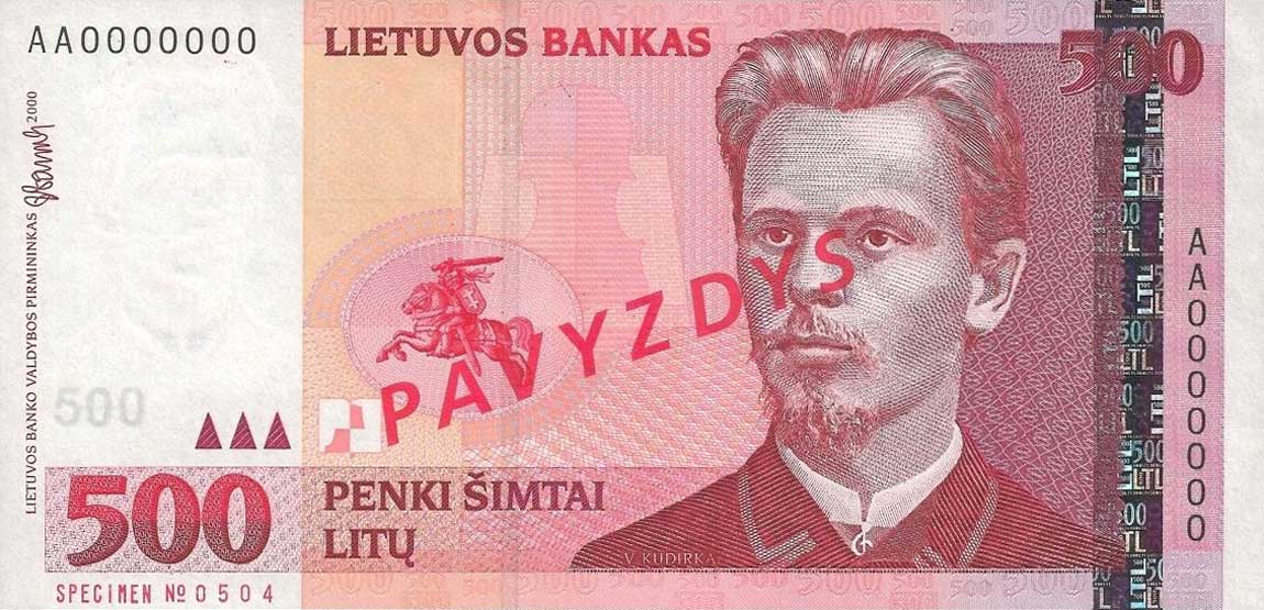 Front of Lithuania p64s: 500 Litai from 2000