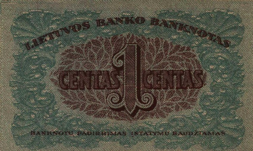 Back of Lithuania p7a: 1 Centa from 1922