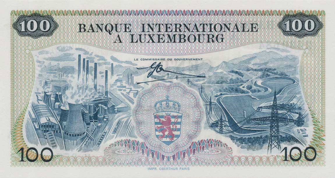 Back of Luxembourg p14a: 100 Francs from 1968