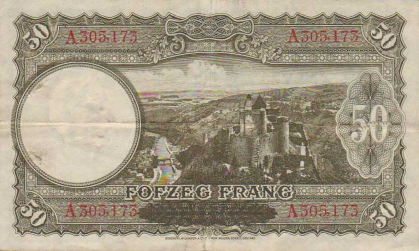 Back of Luxembourg p45a: 50 Francs from 1944