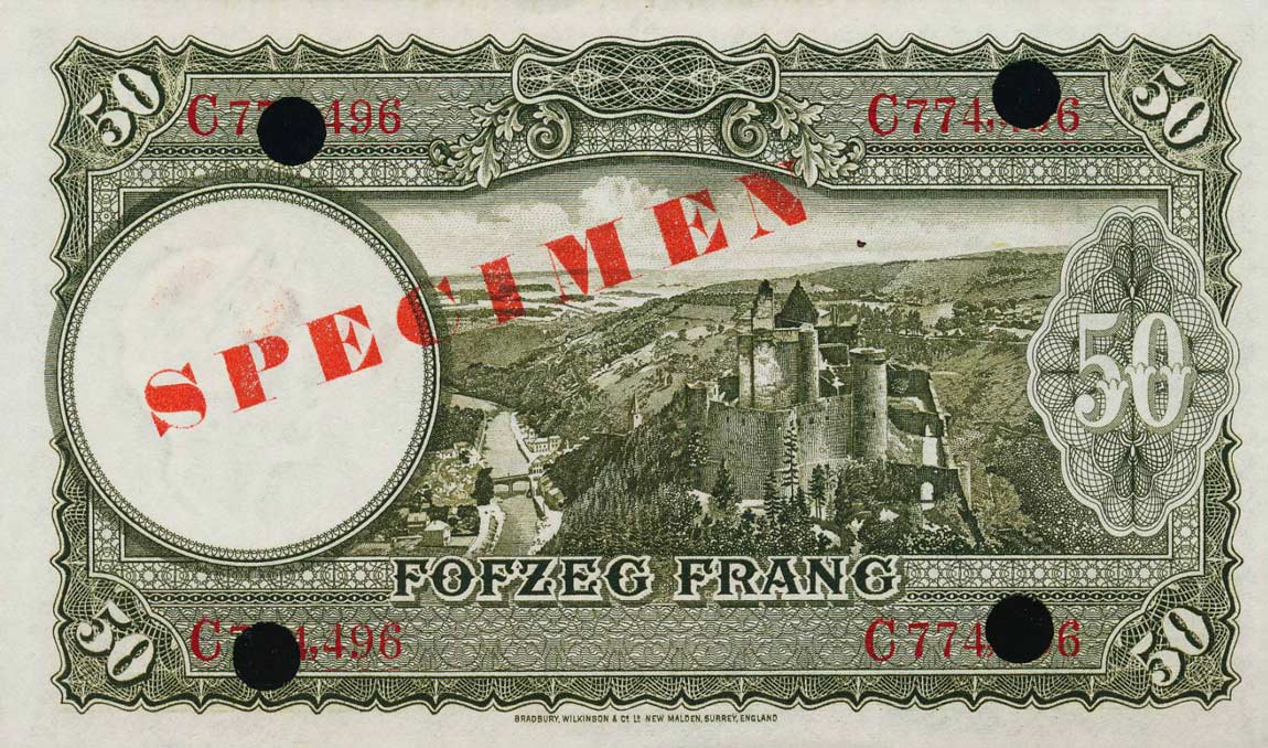Back of Luxembourg p46s: 50 Francs from 1944