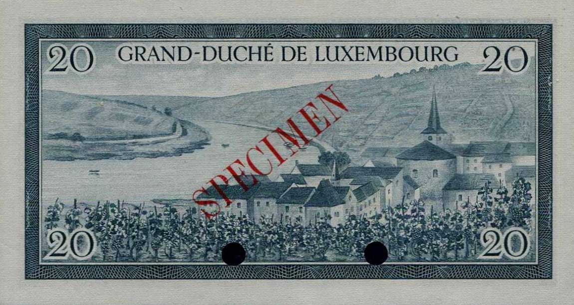 Back of Luxembourg p49s: 20 Francs from 1955