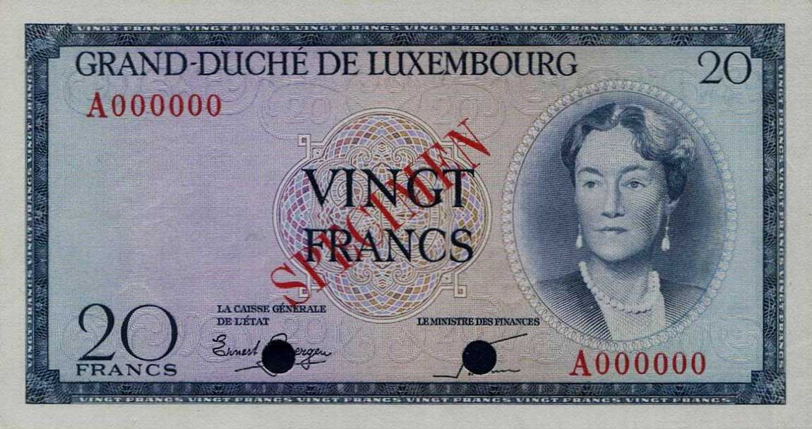 Front of Luxembourg p49s: 20 Francs from 1955