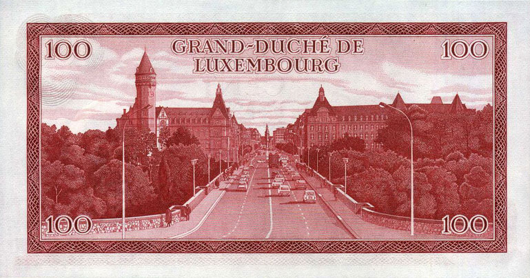Back of Luxembourg p56a: 100 Francs from 1970