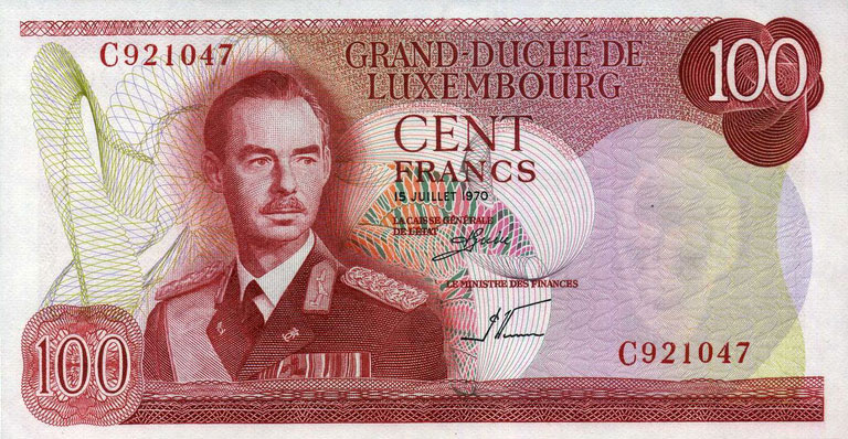 Front of Luxembourg p56a: 100 Francs from 1970