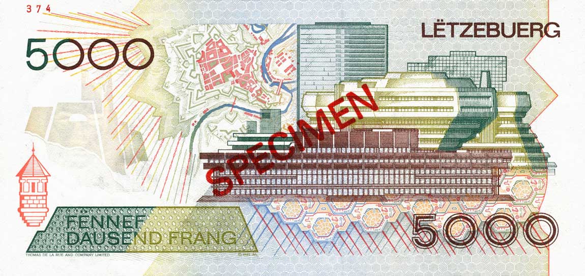 Back of Luxembourg p60s: 5000 Francs from 1993