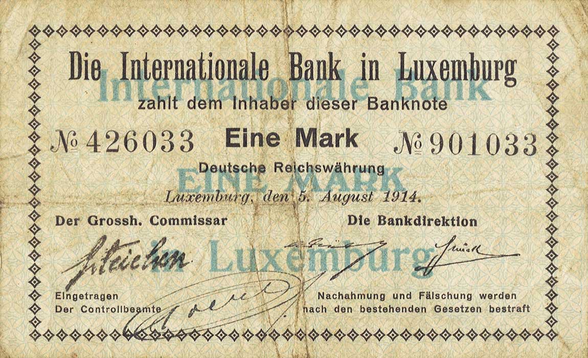 Front of Luxembourg p6: 1 Mark from 1914