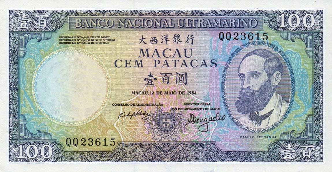 Front of Macau p61b: 100 Patacas from 1981