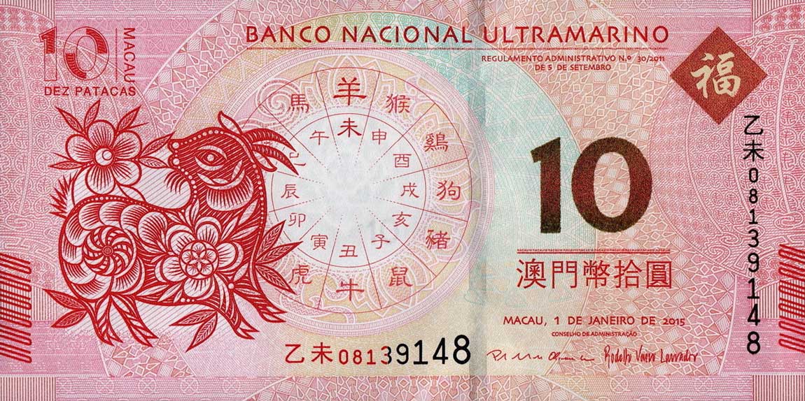 Front of Macau p88: 10 Pataca from 2015