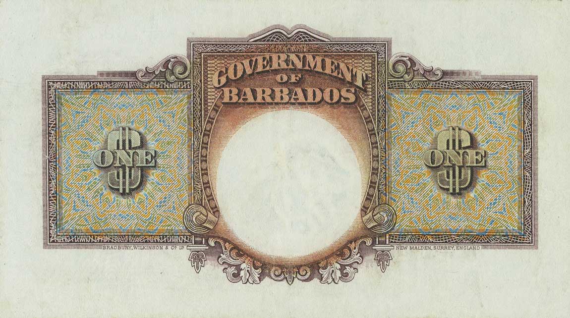 Back of Barbados p2c: 1 Dollar from 1949