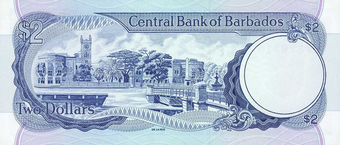 Back of Barbados p30a: 2 Dollars from 1980