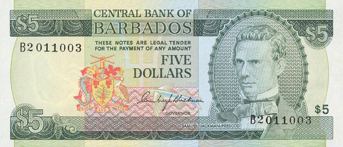 Front of Barbados p31a: 5 Dollars from 1973