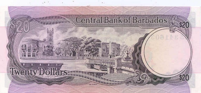 Back of Barbados p34a: 20 Dollars from 1973