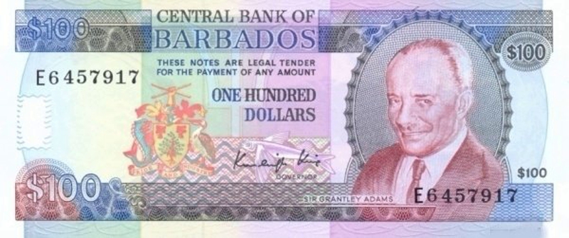 Front of Barbados p41: 100 Dollars from 1986