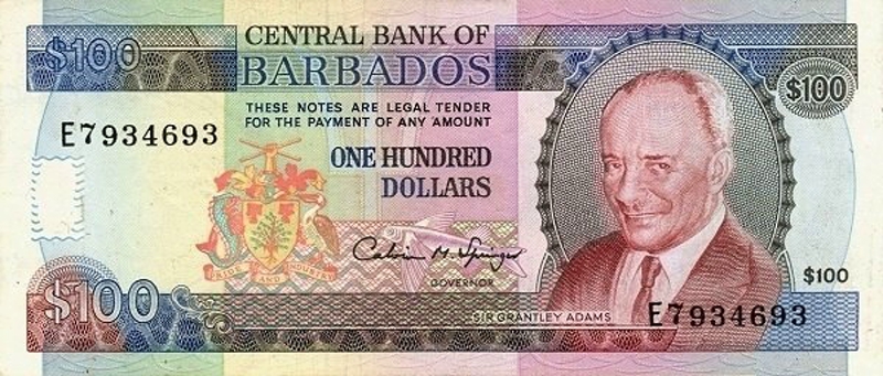Front of Barbados p45: 100 Dollars from 1994