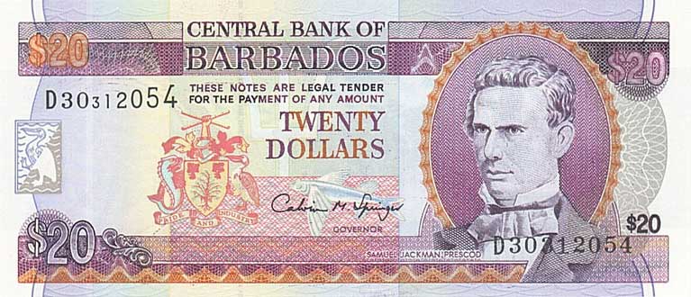 Front of Barbados p49: 20 Dollars from 1996