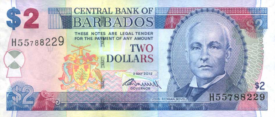 Front of Barbados p66c: 2 Dollars from 2012