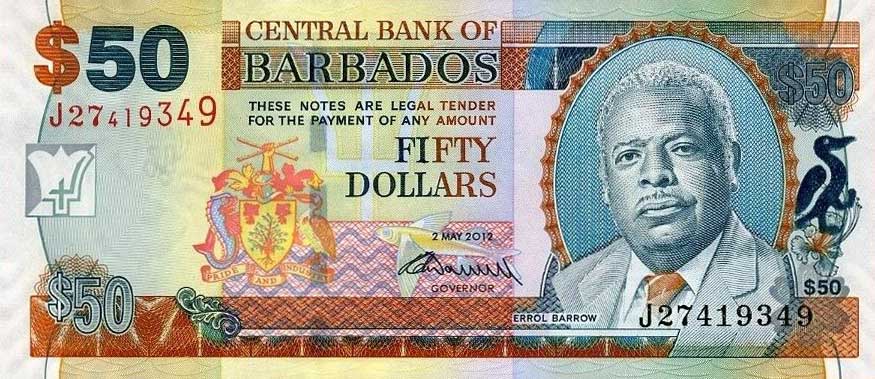 Front of Barbados p70c: 50 Dollars from 2012
