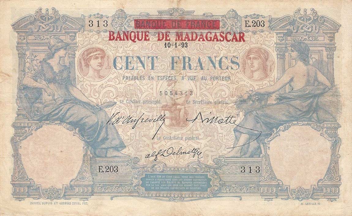 Front of Madagascar p34: 100 Francs from 1926