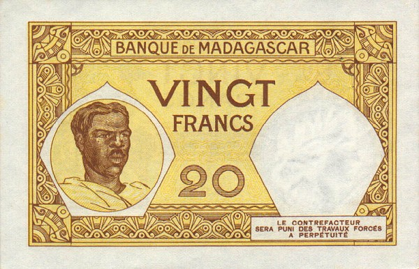 Back of Madagascar p37: 20 Francs from 1937
