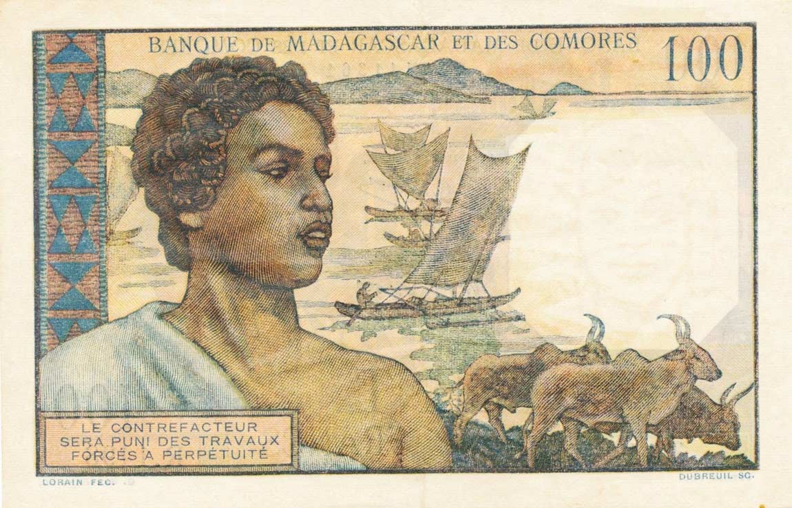 Back of Madagascar p46a: 100 Francs from 1950