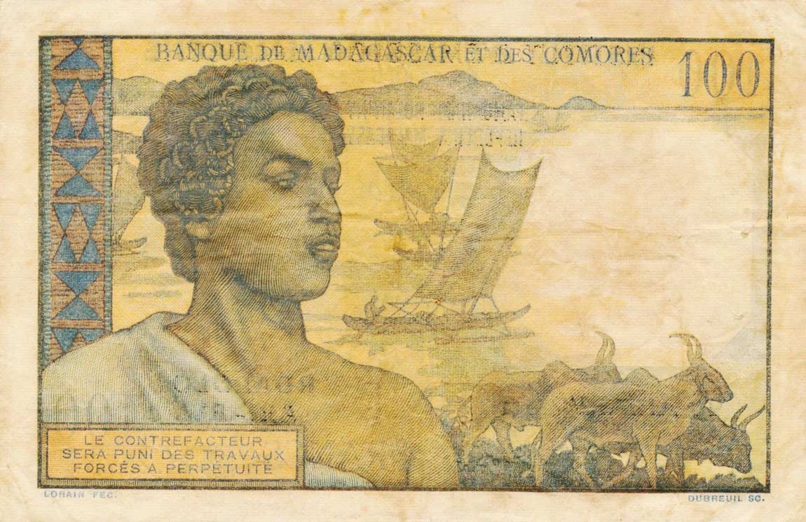 Back of Madagascar p52: 100 Francs from 1961