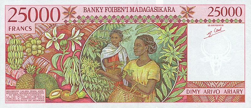 Back of Madagascar p82: 25000 Francs from 1998