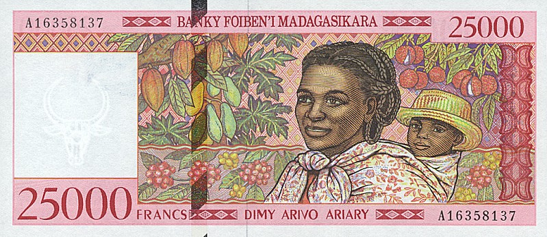 Front of Madagascar p82: 25000 Francs from 1998