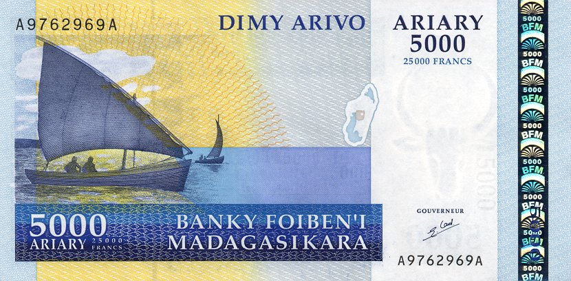 Front of Madagascar p84: 5000 Ariary from 2003