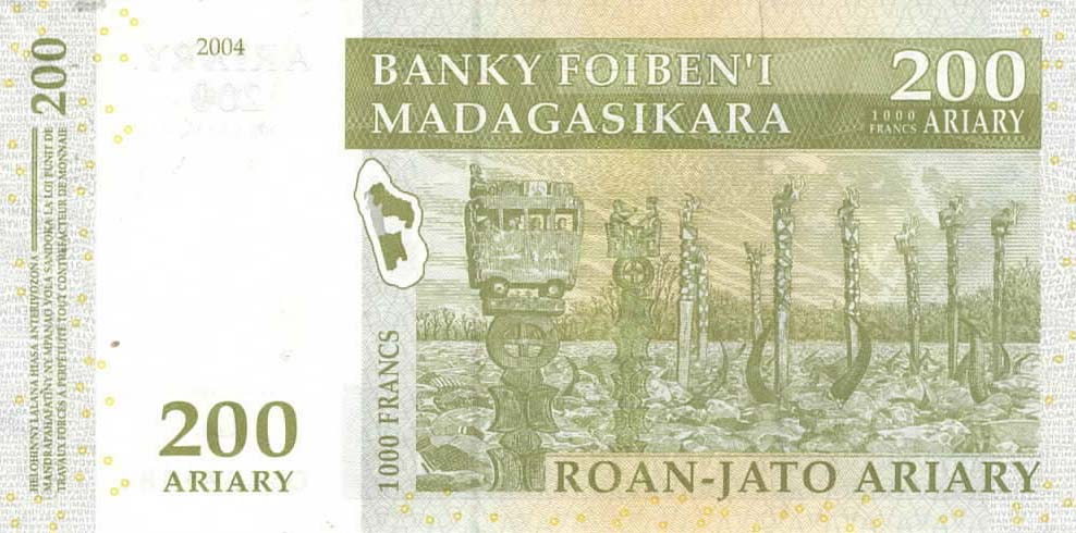 Back of Madagascar p87c: 200 Ariary from 2004