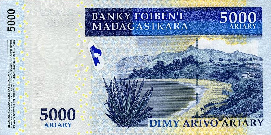 Back of Madagascar p91b: 5000 Ariary from 2009