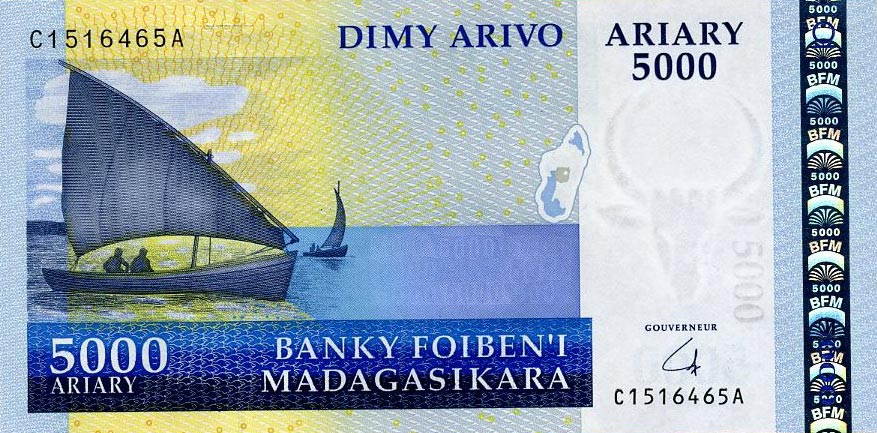 Front of Madagascar p91b: 5000 Ariary from 2009