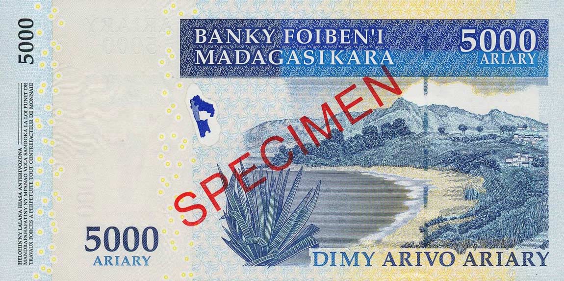 Back of Madagascar p94s: 5000 Ariary from 2008