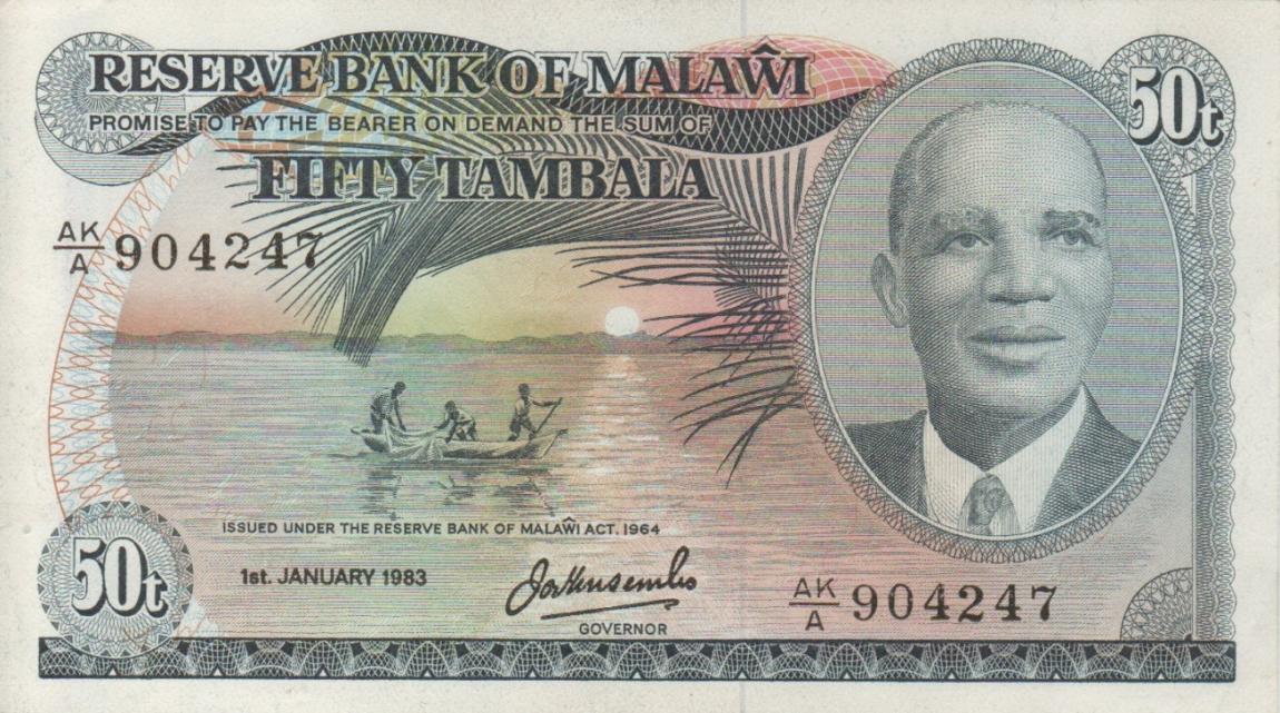 Front of Malawi p13e: 50 Tambala from 1983