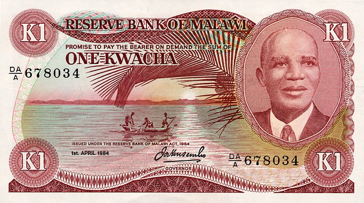 Front of Malawi p14g: 1 Kwacha from 1984