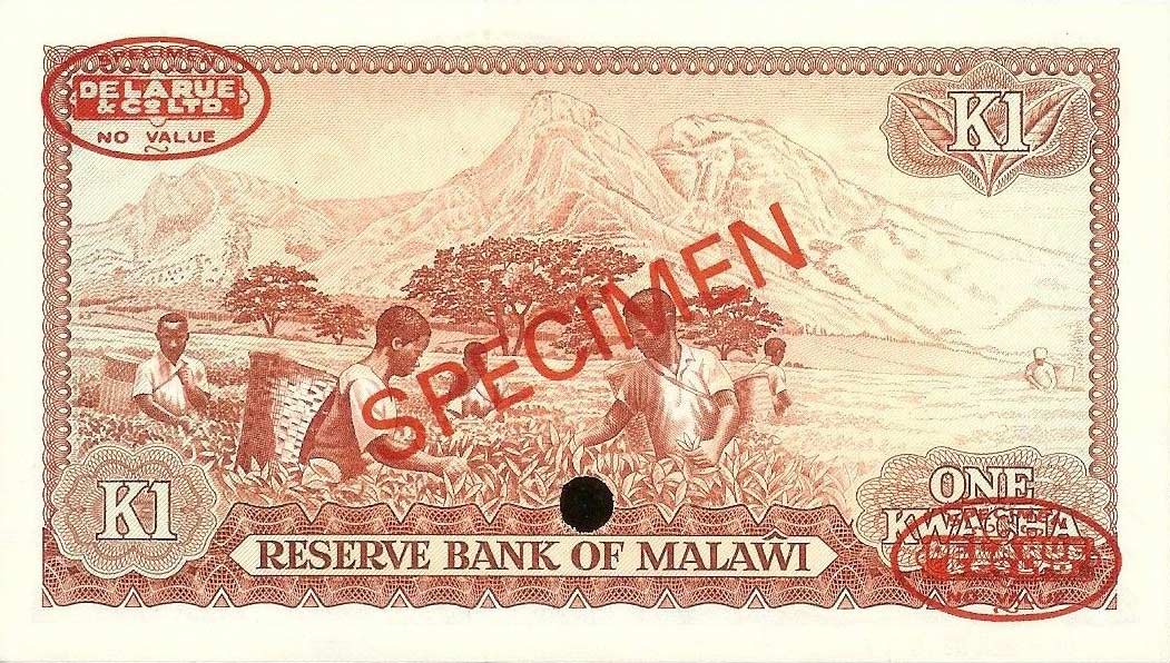 Back of Malawi p14s: 1 Kwacha from 1976