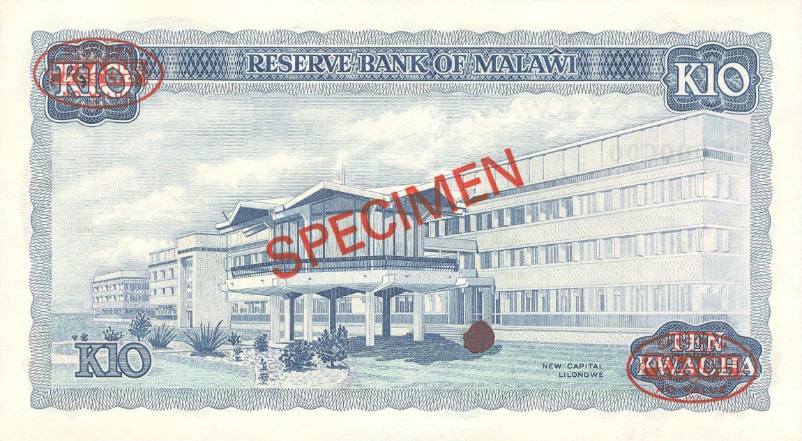 Back of Malawi p16s: 10 Kwacha from 1976