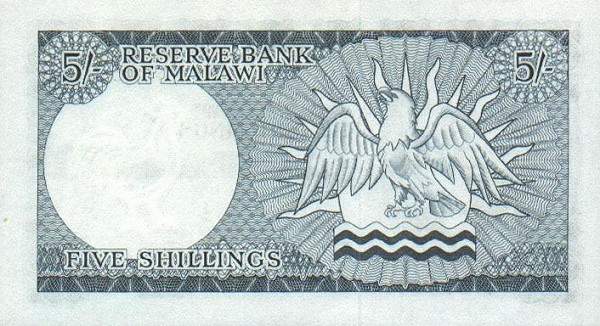 Back of Malawi p1a: 5 Shillings from 1964