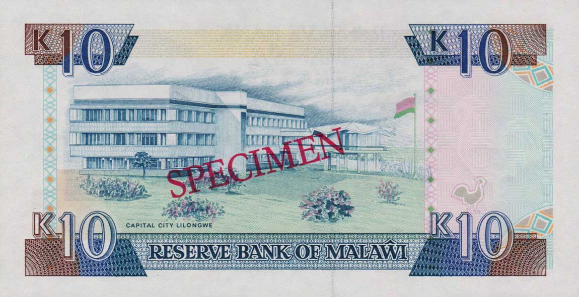 Back of Malawi p25s: 10 Kwacha from 1992