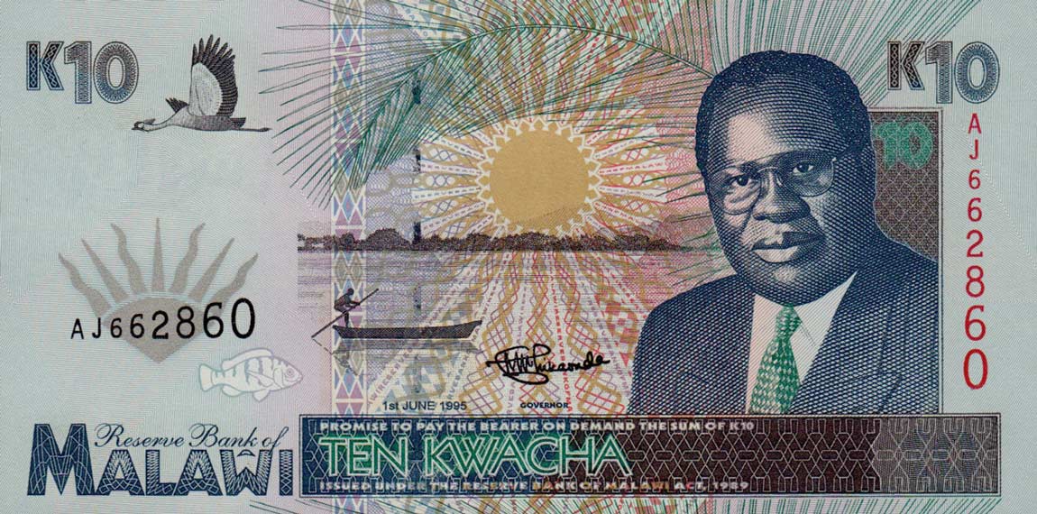 Front of Malawi p31a: 10 Kwacha from 1995